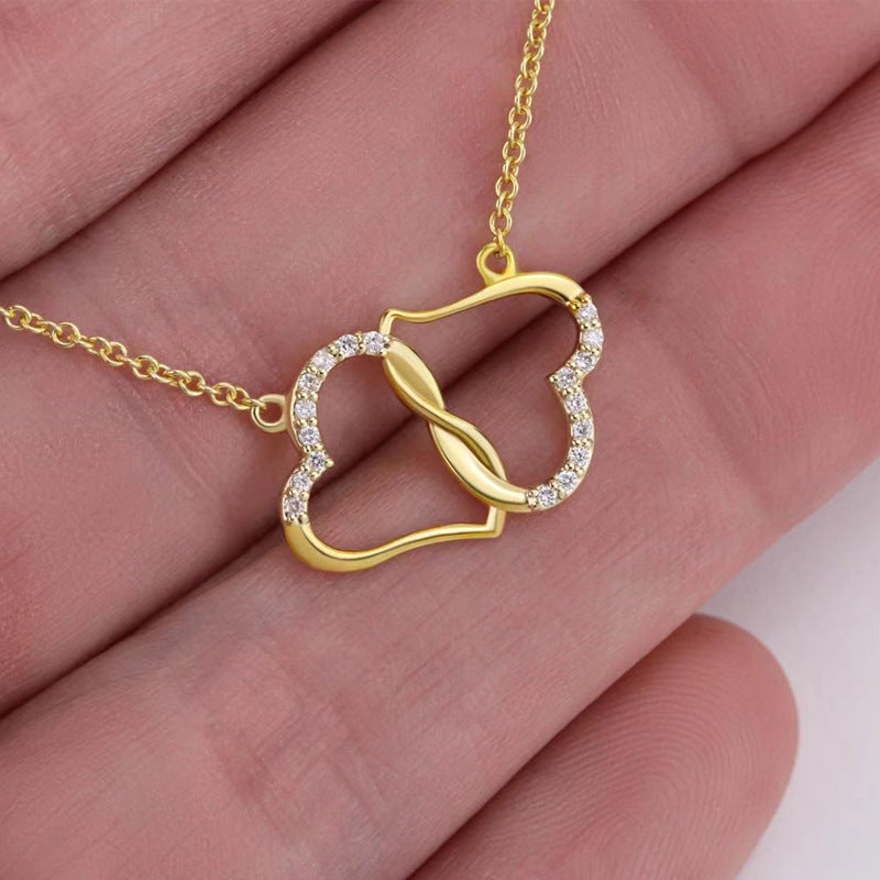 Doppelherz-Liebe-Halskette mit Zirkonia und Strass - Perfektes Geschenk für den Muttertag oder Valentinstag