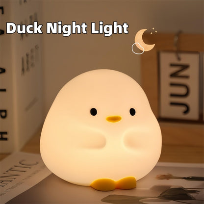 LED Nachtlampe in Entchen-Form – Cartoon Silikon, USB wiederaufladbares Schlaflicht mit Touchsensor und Timer