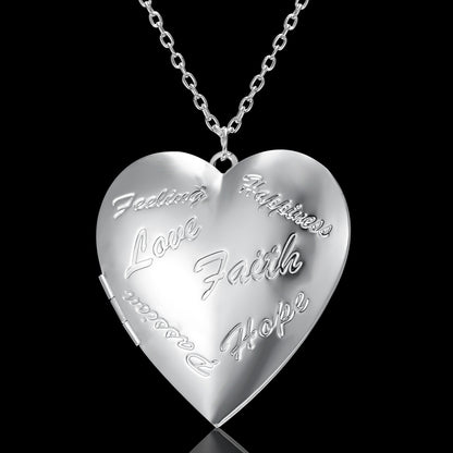 Gravierte Design-Liebe-Halskette – Personalisierte herzförmige Foto-Rahmen-Pendant-Halskette für Frauen – Familienschmuck für den Valentinstag