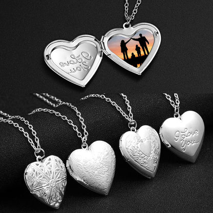 Gravierte Design-Liebe-Halskette – Personalisierte herzförmige Foto-Rahmen-Pendant-Halskette für Frauen – Familienschmuck für den Valentinstag